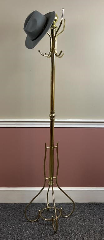 Brass Colored Hat/Coat Rack, hat included, 71"
