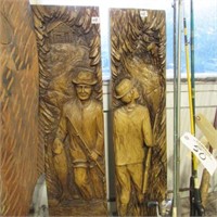 2 REPLICA WOODCARVINGS, HUNTING & FISHING