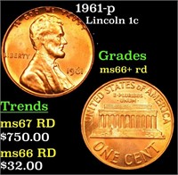 1961-p Lincoln Cent 1c Grades GEM++ RD