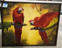 Vibrant Parrots Oil on Canvas, signed Orozco