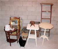 Lot, 3 stands, chair, mirror, ladder and