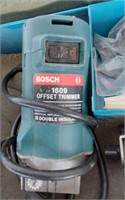 BOSCH 1609 OFFSET TRIMMER- 
METAL TOOL BOX AND