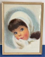Vintage Art  Print Big Eyes Girl In The Snow