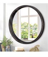 Large round wooden black framed wall mirror