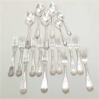 18 pieces of antique silver flatware including 11