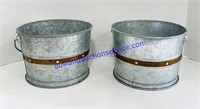 Pair of Galvanized Planter Buckets