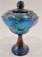 Iridescent Carnival Glass Compote w/ Lid