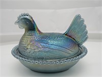 Carnival Glass Hen on Nest - 7" long - No chips