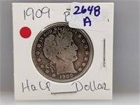 1909 90% Silver Barber Half $1 Dollar