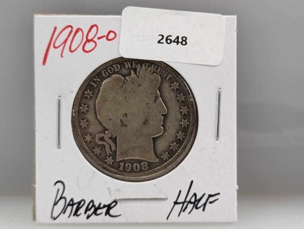 1908-O 90% Silver Barber Half $1 Dollar