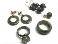 Fine Antique Rich Green Jade Jewelry Group