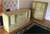 Pickled oak chest and dresser