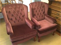 Pair of mauve wing back chairs