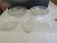 5 PIECES CLEAR GLASS - SALAD BOWLS, BOWLS