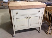 Rolling kitchen butcher block top island with