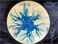 D4) Spin Art, Blue, Signed on Canvas, 8"