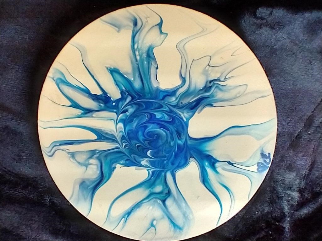 Spin Art, Blue, Signed on Canvas, 8"