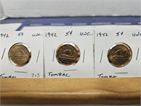 3-1942 TOMAC 5 CENT COINS EF-UNC