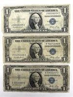 (3) Series 1935 E Silver Certificate Dollar Bills