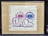 2 Monkeys Print Noted Chinese Artist HAN MEILIN