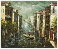 Oil on Canvas of Gondolier in Venice