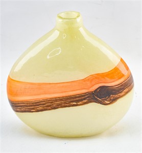 Vintage Murano Style Brown & Orange Art Glass Vase
