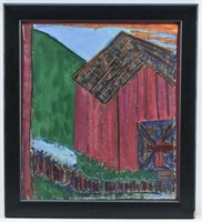 Marilla, Multimedia Textile Artwork of a Barn