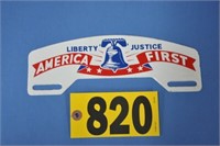 Porcelain America First plate topper, age unknown