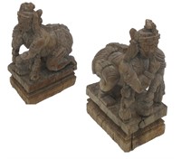 Antique Wood Carved Hindu Crouching Statue
