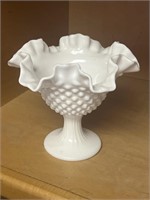 Milk Glass Hobnail And Ruffles Candy Dish