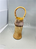 signed pottery vase w/ basket handle - 14.5" tall