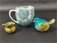 Ceramic Mug ,Mini Pottery Pitcher & Ceramic Bird