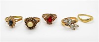 5 Gold Tone Gemstone Rings