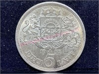 1932 Latvia 5-lati coin (.835 silver)
