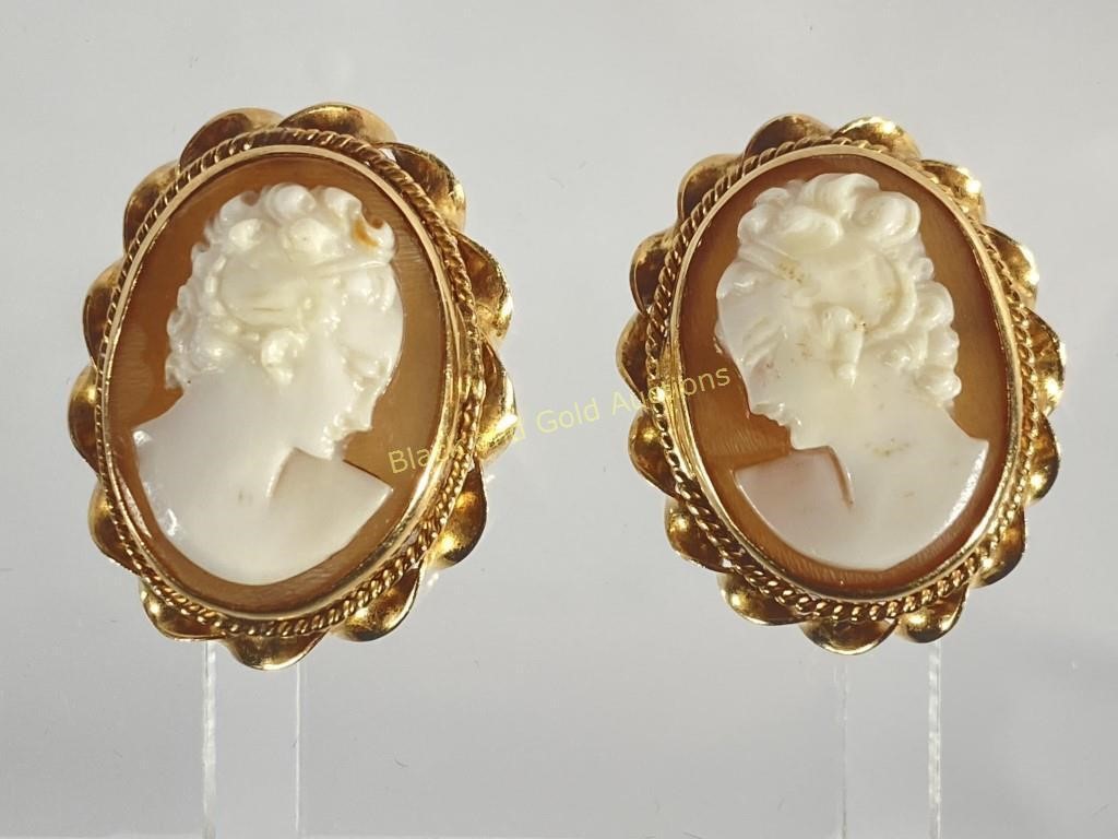 14K Gold Cameo Earrings