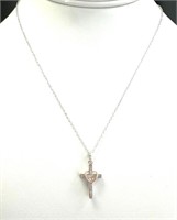 14 Kt & Sterling Silver Diamond Cross Necklace