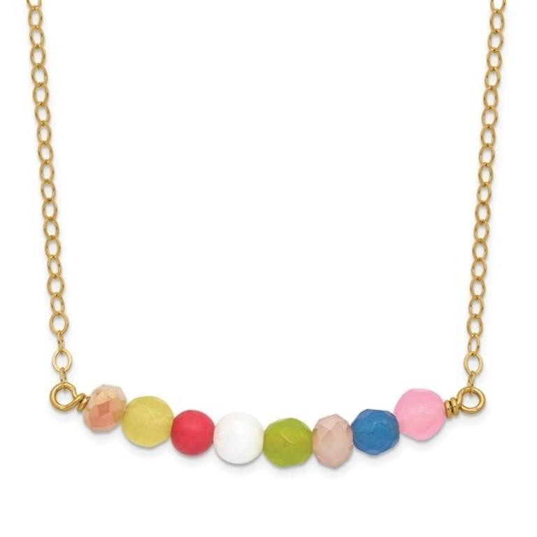 Sterling Silver-Multicolor Beaded Bar Necklace