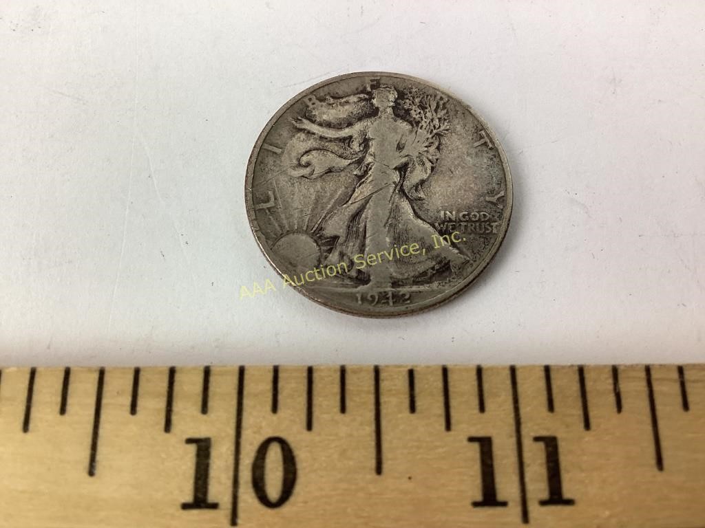 1942 US Walking Liberty silver half dollar