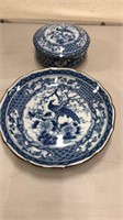 Flow Blue Charger and Covered Rice Dish Japan