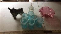 Cups, candy dish, donkey, and carousel