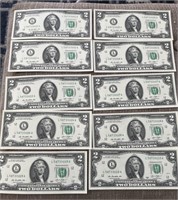 (25) consecutive serial numbers $2.00 bills