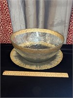 Large Vintage Gold Rimmed Bowl W/ Platter