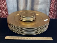 12 Gold Leaf Chargers W/ 12 Coasters
