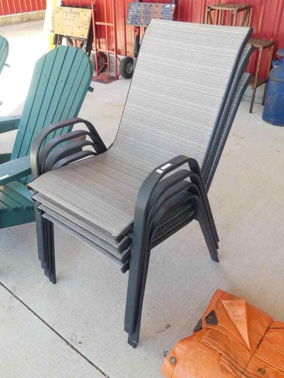 FOUR METAL FRAME PATIO CHAIRS