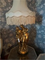 Ornate Parlor Lamp with 2 Ladies - some damage,