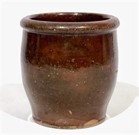 Redware crock, brown glaze, ring below top,