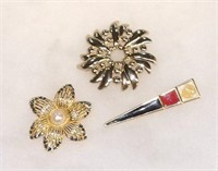 Lot of 3 Signed Monet Brooches
