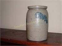 Vintage Salt Glaze blue stoneware crock 8 1/2"t
