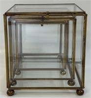 THREE UNIQUE STACKING GLASS BOXES W BRASS