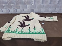 Vintage wool zipper sweater with ducks design